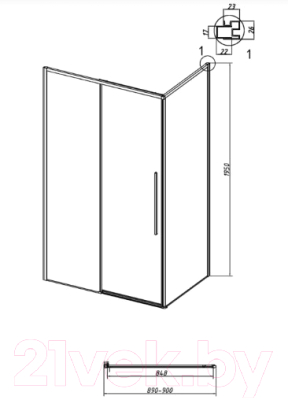 Душевая стенка Grossman Galaxy 90x195 / 200.K33.01.90.21.02 (черный матовый/стекло шиншилла)