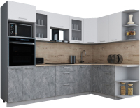 Кухонный гарнитур Интерлиния Мила Gloss 1.68x2.8 правая (белый софт/керамика/травертин серый) - 