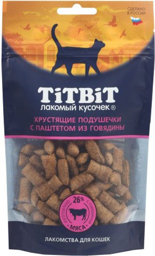 Лакомство для кошек TiTBiT Хрустящие подушечки с паштетом из говядины / 25321 (60г)