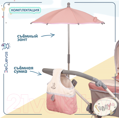 Коляска для куклы DeCuevas Toys Реборн с сумкой и зонтом Фанни / 82086