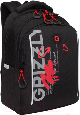 Школьный рюкзак Grizzly RB-452-3 (черный/красный)