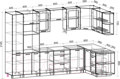 Кухонный гарнитур Интерлиния Мила Gloss 1.68x3.4 правая (белый глянец/графит софт/травертин серый)