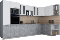 Кухонный гарнитур Интерлиния Мила Gloss 1.68x3.4 правая (белый софт/керамика/травертин серый) - 