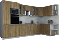 Кухонный гарнитур Интерлиния Мила Gloss 1.68x3.4 правая (дуб вотан/дуб вотан/травертин серый) - 