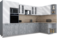 Кухонный гарнитур Интерлиния Мила Gloss 1.68x3.4 правая (белый глянец/керамика/травертин серый) - 