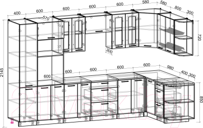 Кухонный гарнитур Интерлиния Мила Gloss 1.68x3.4 правая (белый глянец/керамика/травертин серый)