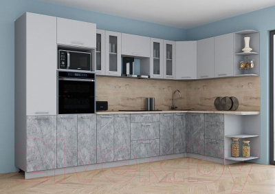 Купить Кухонный гарнитур Интерлиния Мила Gloss 1.68x3.4 правая  
