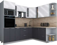 Кухонный гарнитур Интерлиния Мила Gloss 1.88x2.4 правая (белый глянец/графит софт/травертин серый) - 