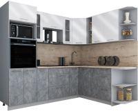 Кухонный гарнитур Интерлиния Мила Gloss 1.88x2.4 правая (белый глянец/керамика/травертин серый) - 