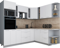 Кухонный гарнитур Интерлиния Мила Gloss 1.88x2.4 правая (белый софт/белый софт/травертин серый) - 