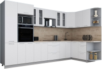 Готовая кухня Интерлиния Мила Gloss 1.68x3.4 правая (белый софт/белый софт/травертин серый) - 
