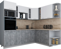 Кухонный гарнитур Интерлиния Мила Gloss 1.88x2.4 правая (белый софт/керамика/травертин серый) - 