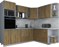 Кухонный гарнитур Интерлиния Мила Gloss 1.88x2.4 правая (дуб вотан/дуб вотан/травертин серый) - 