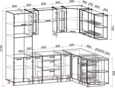 Купить Кухонный гарнитур Интерлиния Мила Gloss 1.88x2.4 правая  