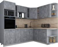 Кухонный гарнитур Интерлиния Мила Gloss 1.88x2.4 правая (керамика/керамика/травертин серый) - 