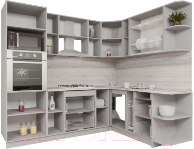 Кухонный гарнитур Интерлиния Мила Gloss 1.88x2.4 правая (керамика/керамика/травертин серый)