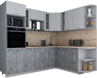 Кухонный гарнитур Интерлиния Мила Gloss 1.88x2.4 правая (пепел софт/керамика/травертин серый) - 