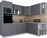 Кухонный гарнитур Интерлиния Мила Gloss 1.88x2.4 правая (серый софт/серый софт/травертин серый) - 