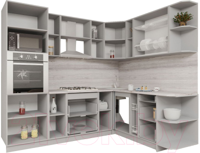 Готовая кухня Интерлиния Мила Gloss 1.88x2.4 правая (серый софт/серый софт/травертин серый)