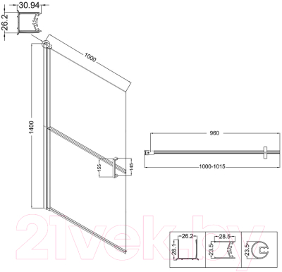 Стеклянная шторка для ванны Niagara NG-08-10 100x40 (черный матовый/прозрачное стекло с рисунком)