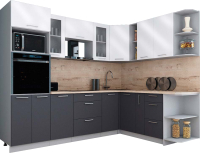 Кухонный гарнитур Интерлиния Мила Gloss 1.88x2.6 правая (белый глянец/графит софт/травертин серый) - 