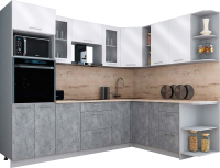 Кухонный гарнитур Интерлиния Мила Gloss 1.88x2.6 правая (белый глянец/керамика/травертин серый) - 