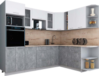 Кухонный гарнитур Интерлиния Мила Gloss 1.88x2.6 правая (белый софт/керамика/травертин серый) - 