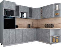 Кухонный гарнитур Интерлиния Мила Gloss 1.88x2.6 правая (керамика/керамика/травертин серый) - 