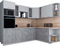Кухонный гарнитур Интерлиния Мила Gloss 1.88x2.6 правая (пепел софт/керамика/травертин серый) - 