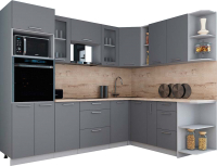 Кухонный гарнитур Интерлиния Мила Gloss 1.88x2.6 правая (серый софт/серый софт/травертин серый) - 