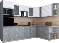 Кухонный гарнитур Интерлиния Мила Gloss 1.88x2.8 правая (белый глянец/керамика/травертин серый) - 