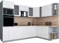 Кухонный гарнитур Интерлиния Мила Gloss 1.88x2.8 правая (белый софт/белый софт/травертин серый) - 