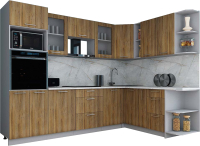 Кухонный гарнитур Интерлиния Мила Gloss 1.88x2.8 правая (дуб вотан/дуб вотан/травертин серый) - 