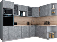 Кухонный гарнитур Интерлиния Мила Gloss 1.88x2.8 правая (керамика/керамика/травертин серый) - 