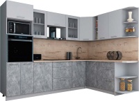 Кухонный гарнитур Интерлиния Мила Gloss 1.88x2.8 правая (пепел софт/керамика/травертин серый) - 