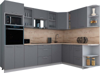 Кухонный гарнитур Интерлиния Мила Gloss 1.88x2.8 правая (серый софт/серый софт/травертин серый) - 