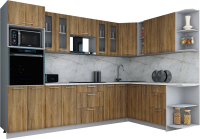 Кухонный гарнитур Интерлиния Мила Gloss 1.88x3.0 правая (дуб вотан/дуб вотан/травертин серый) - 
