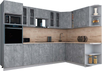Кухонный гарнитур Интерлиния Мила Gloss 1.88x3.0 правая (керамика/керамика/травертин серый) - 