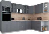 Кухонный гарнитур Интерлиния Мила Gloss 1.88x3.0 правая (серый софт/серый софт/травертин серый) - 
