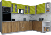 Кухонный гарнитур Интерлиния Мила Gloss 1.88x3.0 правая (яблоко глянец/дуб вотан/травертин серый) - 