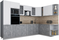 Кухонный гарнитур Интерлиния Мила Gloss 1.88x3.2 правая (белый софт/керамика/травертин серый) - 