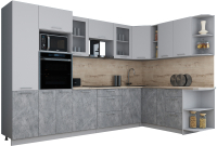 Готовая кухня Интерлиния Мила Gloss 1.88x3.2 правая (пепел софт/керамика/травертин серый) - 