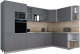 Кухонный гарнитур Интерлиния Мила Gloss 1.88x3.2 правая (серый софт/серый софт/травертин серый) - 
