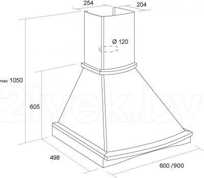 Вытяжка купольная Pyramida R 90 Ivory/U - схема вытяжки и размеры
