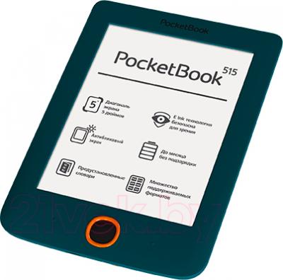 Электронная книга PocketBook Mini 515 (темно-зеленый, с чехлом) - вид лежа