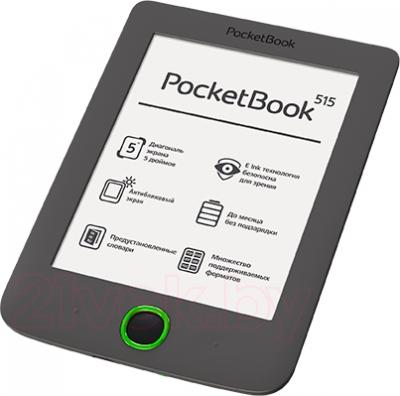Электронная книга PocketBook Mini 515 (серый, с чехлом) - вид лежа