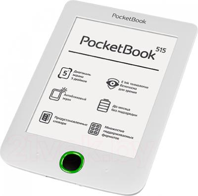 Электронная книга PocketBook Mini 515 (белый, с чехлом) - вид лежа