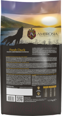 Сухой корм для собак Ambrosia Mediterranean для взрослых собак свежая утка / U/AHD1.5 (1.5кг)