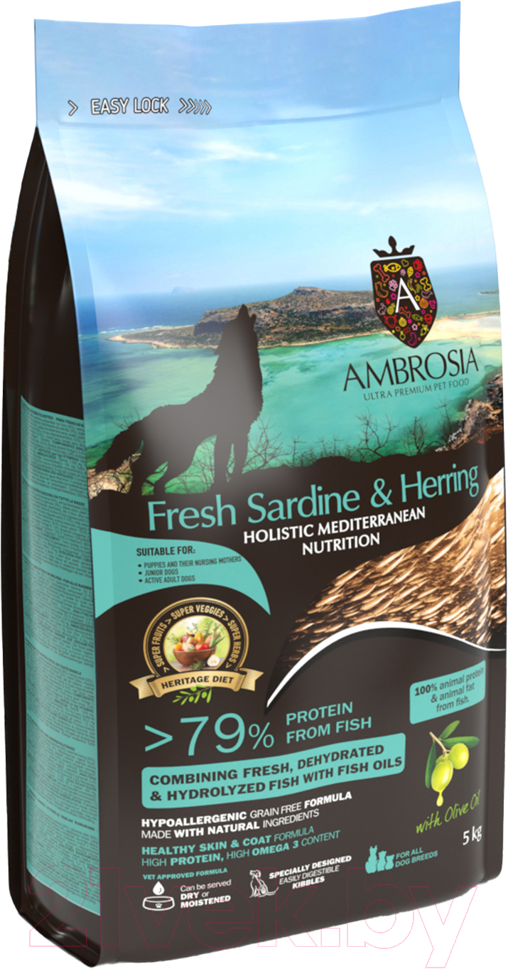 Сухой корм для собак Ambrosia Mediterranean для щенков свежая сардина и сельдь / U/AHSH5 (5кг) — фото 2