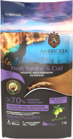 Сухой корм для собак Ambrosia Mediterranean д/взр. собак с ожирен. сардина и треска / U/AHSC5 (5кг) - 